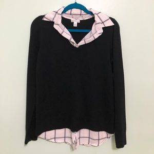 Black sweater with collared shirt underneath